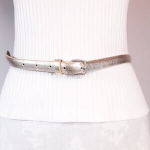 Metallic Gold Tone Skinny Belt Size 2 Medium Faux Leather